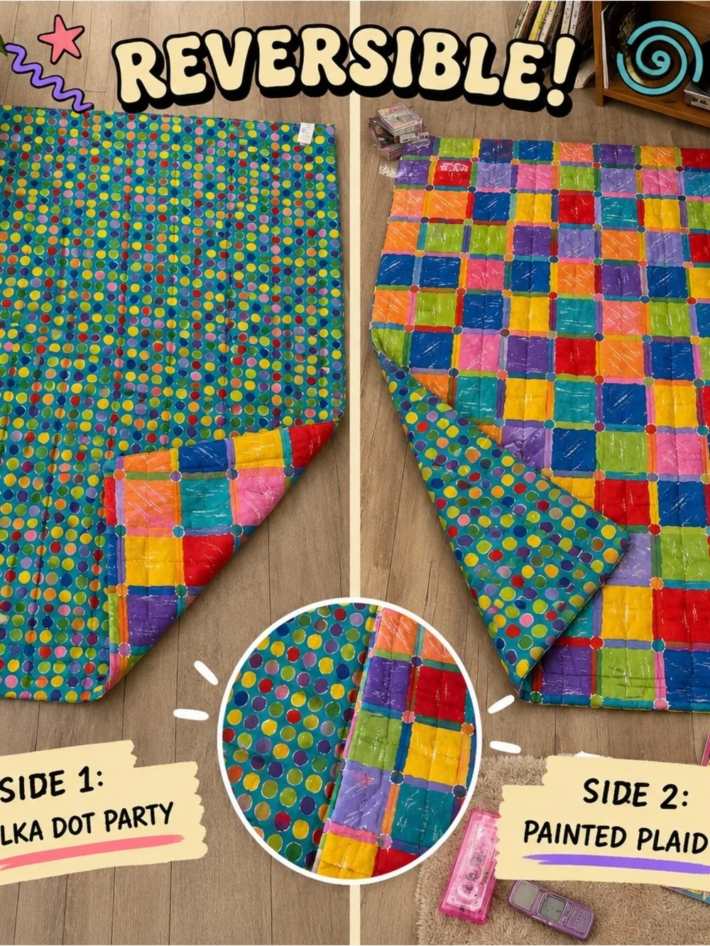 90s Retro Twin XL Double Sided Bedspread Comforter Made in USA by CHF Industries